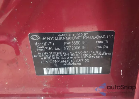2016 Hyundai Elantra Se z USA, uszkodzony, nr VIN 5NPDH4AE4GH657120